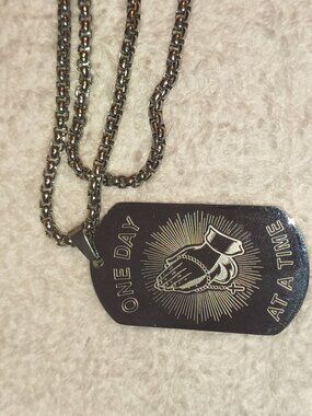 Stainless Steel Gunmetal Dog Tag Necklace – One Day at a Time Serenity Prayer Pe